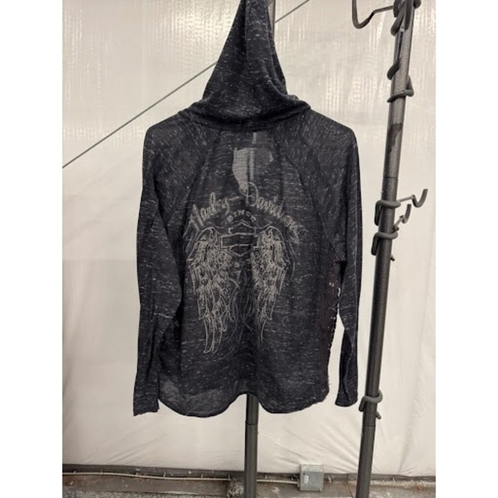 Harley-Davidson Women's Long Sleeve Hooded Shirt Size 1W Black Lace Detail